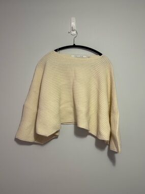 Cream Cropped Ribbed Boatneck Sweater